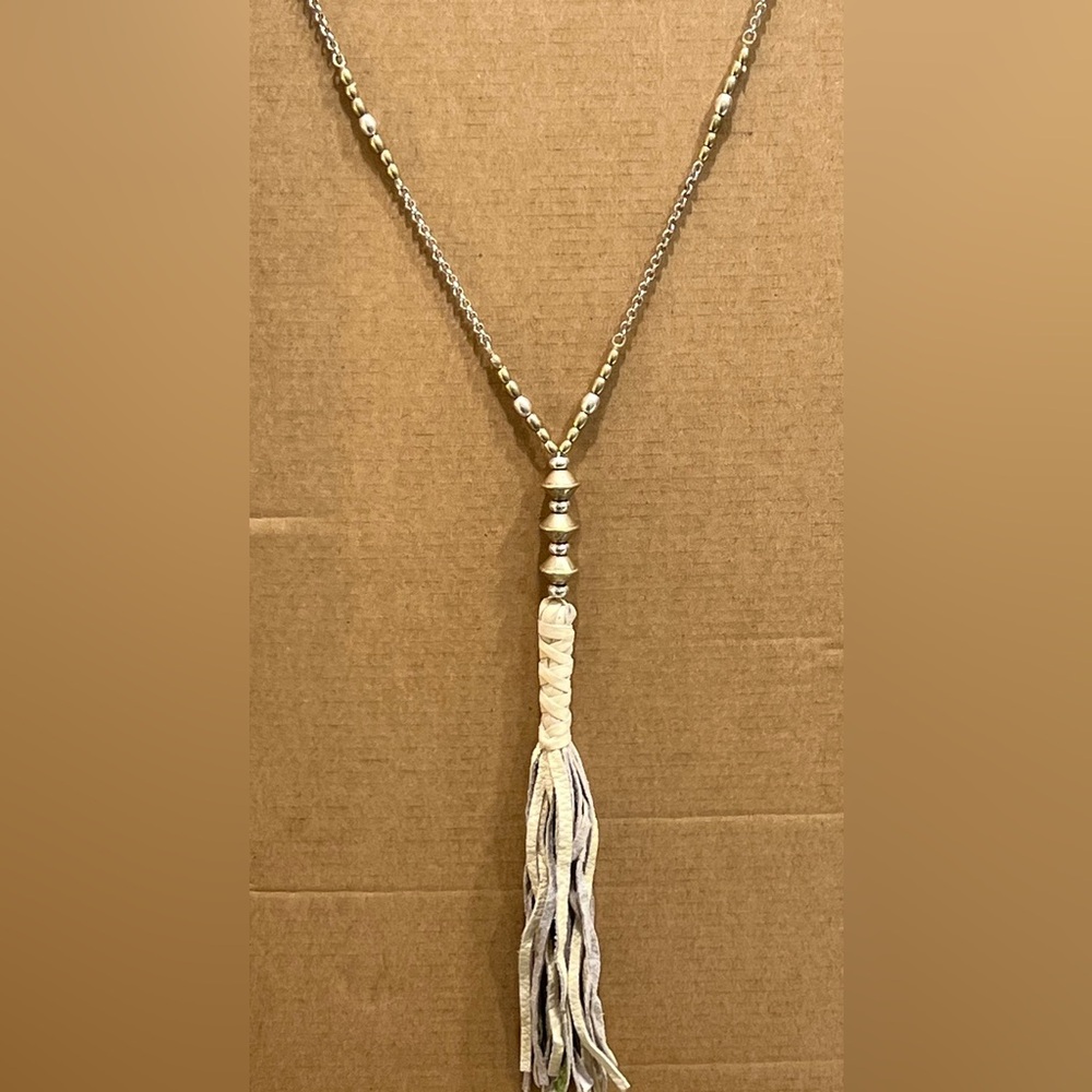 Lucky Brand Mixed Metal Long Leather Tassel Necklace